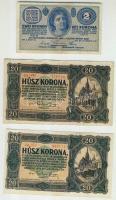 1914. 2K T:II/III + 1919. július 10K T:IV + 1920. 20K (2x) T:II+,IV