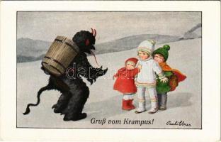 Krampusz kisgyerekekkel / Gruss vom Krampus! August Rökl Vienne Nr. 1441. s: Pauli Ebner