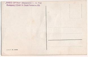 "Bineo Optika" (Bienenstok L. és fia) mechanikus reklámlapja mozgó szemű kisfiúval. Budape...