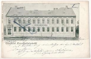 1900 Budapest XX. Pestszenterzsébet, Pesterzsébet, Erzsébetfalva; M. kir. állami népiskola. Lovrich B. felvétele (vágott / cut)