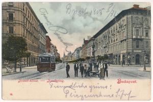 1905 Budapest VIII. József körút, villamos, Automobile Union Paris, üzletek (EK)