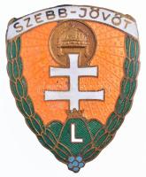 ~1940. Szebb Jövőt zománcozott Br levente sapkajelvény (43x34mm) T:2 / Hungary ~1940. Szebb Jövőt (For a Better Future) enamelled Br Levente cap badge (43x34mm) C:XF