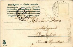 Fröhliche Weihnachten / Dombornyomott szecessziós karácsonyi üdvözlőlap angyalokkal / Christmas gree...