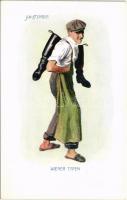 Wiener Typen: Schusterbub / Bécsi típusok: cipész inas / Viennese types: shoemaker boy. B.K.W.I. 917-6.