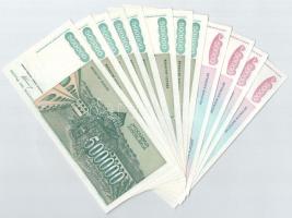 Jugoszlávia 1993. 50.000D (4x, 2db sorszámkövető, 2db közeli sorszám) + 1993. 500.000D (8x, közte 2d...