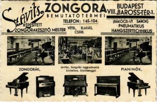 Budapest VIII. Szávits Képesített Zongorakészítő mester bemutató termei, belső. Baross tér 1. reklám. Tulajdonos által írt újévi levél (fl)