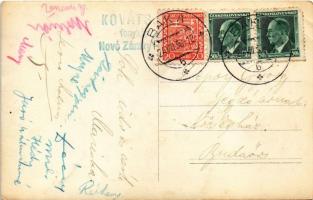 1938 Érsekújvár, Nové Zámky; Szentháromság szobor, Bíztosítási iroda, Herman Lővy üzlete / Holy Trin...