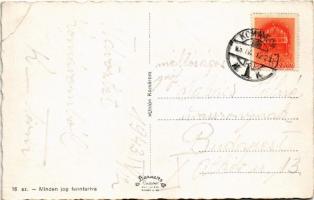 1943 Komárom, Komárno; Jókai szobor, Deák utca, Városi elemi iskola, Polgári iskola, Megye és Nádor ...