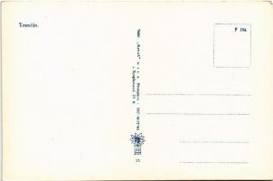 1937 Trencsén, Trencín; szálloda, vár, zsinagóga, üzletek / Trenciansky hrad / multi-view postcard w...