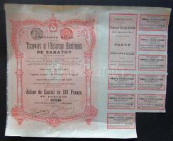 Belgium 1907. "Saratov-i Villamos és Világítási Elektromos Rt." részvénye 100Fr-ról (5x) e...