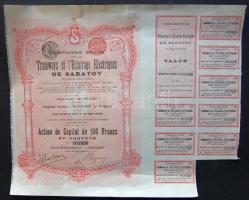 Belgium 1907. "Saratov-i Villamos és Világítási Elektromos Rt." részvénye 100Fr-ról (5x) e...