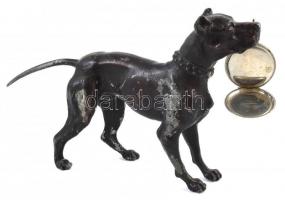 Kutya formájú fém zsebóra tartó figura, kopott festéssel 26 x 19 cm