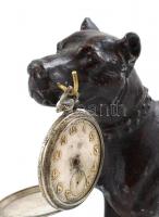 Kutya formájú fém zsebóra tartó figura, kopott festéssel 26 x 19 cm