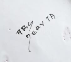 Deruta mázas kerámia gyümölcsös tál. Kézzel festett, jelzett, kevés kopással. 40x30 cm