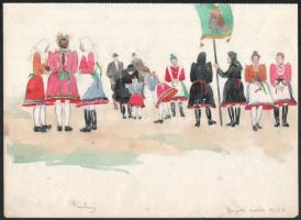 Páris Erzsi (1887-?): Bujáki emlék, 1935. Ceruza, akvarell, papír, jelzett, lap jobb alsó sarkában kisebb törésnyommal, 22x29,5 cm
