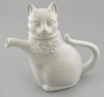 Wunsiedel macska formájú teás kanna. Jelzett, fehér mázas, hibátlan. 21 cm