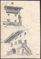 Páris Erzsi (1887-?): Trins és Stafflach, részletek (Tirol, Ausztria). Ceruza, papír, jelzett, 33x23 cm / pencil on paper, signed