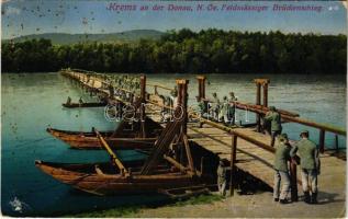 1912 Krems an der Donau, Feldmässiger Brückenschlag / Osztrák-magyar katonák ideiglenes híd építése közben / K.u.k. military, soldiers building a provisional bridge (EB)