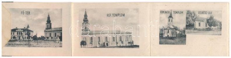 1915 Túrkeve, szélmalom. Leporellolap belül az Oroszlán vendéglő, Népkerti és sétakerti pavilonok. D...