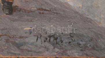 Olvashatatlan jelzéssel: Vásár. Olaj, karton, jelzett. 26x34,5 cm. Dekoratív, sérült fakeretben