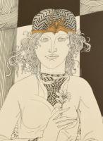 Szász Endre (1926-2003): Hölgy almával. Szitanyomat, papír, jelzett, számozott (11/100), üvegezett f...