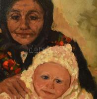 Olvashatatlan (Csá....?) jelzéssel: Anya gyermekével. Olaj, karton. Dekoratív, kissé sérült fakeretb...