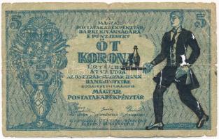 1919. 5K OSZTRÁK-MAGYAR BANK... előlapján gúnyrajz T:III-,IV / Hungary 1919. 5 Korona OSZTRÁK-MAGYAR BANK... with hand drawn caricature on front C:VG,G  Adamo K8Be