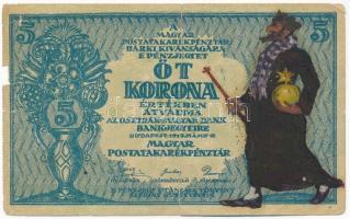 1919. 5K OSZTRÁK-MAGYAR BANK... előlapján gúnyrajz T:III- / Hungary 1919. 5 Korona OSZTRÁK-MAGYAR BANK... with hand-drawn caricature on front C:VG  Adamo K8Be