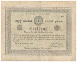 1849. 1Ft Almássy vízjeles papíron, G1 betűjel T:III- ly. / Hungary 1849. 1 Forint Almássy on watermarked paper, with G1 prefix C:VG hole Adamo G105