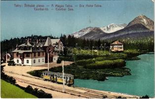 Tátra, Magas-Tátra, Vysoké Tatry; Strbské pleso / Csorba-tó, villamos. Földes Samu kiadása 204. sz. 1922 / Csorber-See / lake, tram (EK)