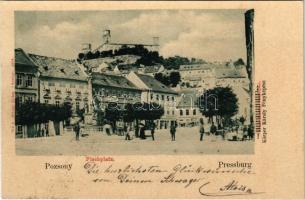 1898 (Vorläufer) Pozsony, Pressburg, Bratislava; Hal tér. Körper Károly fényképész / Fischplatz / square, shops