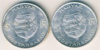 1947. 5Ft Ag "Kossuth" (2x) T:2