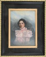 Karlovszky jelzéssel: Női portré. Olaj, karton. Dekoratív fakeretben. 30x22 cm