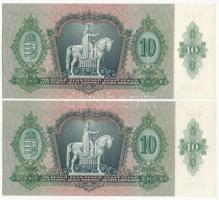 1936. 10P (2x) sorszámkövetők "B 405 010750 - B 405 010751" T:I / Hungary 1936. 10 Pengő (...