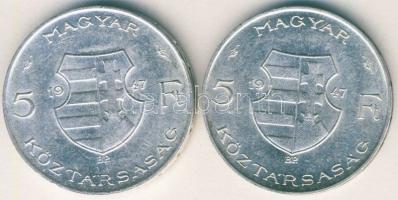 1947. 5Ft Ag "Kossuth" (2x) T:2
