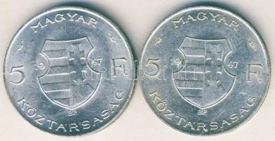 1947. 5Ft Ag "Kossuth" (2x) T:2