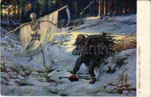 1914 "Grandfather and Death" Ukrainian art postcard s: A. Manastirsky