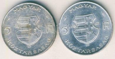 1947. 5Ft Ag "Kossuth" (2x) T:2