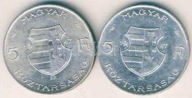 1947. 5Ft Ag "Kossuth" (2x) T:2
