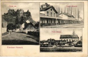 1906 Fülek, Filakovo; vár, vasútállomás, templom. Özv. Mikeszka Józsefné kiadása / castle, railway station, church