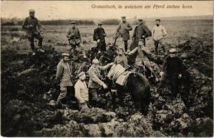1916 Granatloch, in welchem ein Pferd stehen kann / WWI German military, shell hole in which a horse can stand (EK)