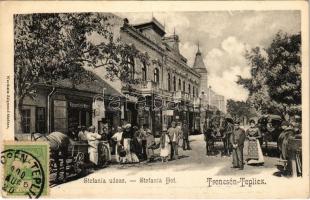 1900 Trencsénteplic, Trencianske Teplice; Stefania udvar, piac, Rosenfeld Mór, Walder M. üzlete. Wertheim Zsigmond kiadása / market, street, shops