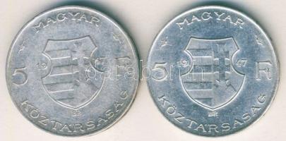 1947. 5Ft Ag "Kossuth" (2x) T:2