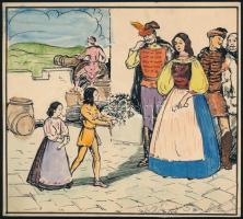 F. Györffy Anna (1915-2006): 4 db illusztráció. Tus, vegyes technika. Jelzettek. 20x13 cm-ig