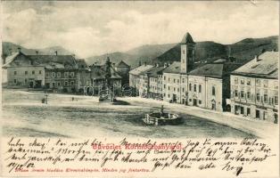 1902 Körmöcbánya, Kremnitz, Kremnica; Fő tér, gyógyszertár. Braun Ármin kiadása / main square, pharmacy (kis szakadás / small tear)