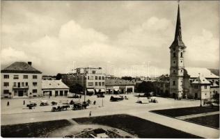 Érsekújvár, Nové Zámky; tér, templom, piac, üzletek / square, church, market, shops