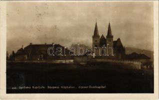 1933 Szepesváralja, Spisské Podhradie; Szepeskáptalan (Szepeshely), Szent Márton székesegyház, Szepesi vár romjai. Emerich Schustek kiadása / Spisská Kapitula, Spissky hrad / cathedral, castle ruins