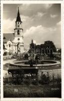 Zólyom, Zvolen; templom, szökőkút / church, fountain