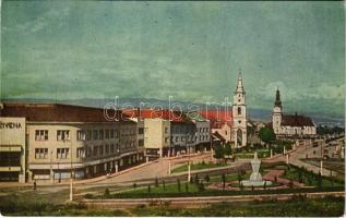 Zólyom, Zvolen; tér, templom, üzletek / square, church, shops. Foto P. Kováts