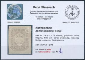 1863 Hírlapbélyeg szürkésbarna /grey brown Certificate: Strakosch